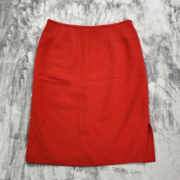 Kasper Skirt Womens 10 Red Orange Stretch-Crepe Slim Pencil Side Zip Side Slit - Picture 1 of 10